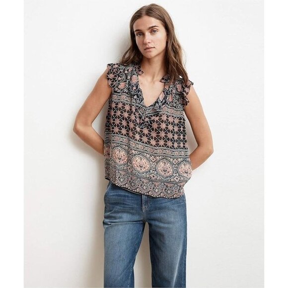 VELVET BY GRAHAM & SPENCER Kimora Monaco Floral Georgette Ruffle Blouse, Size S - Picture 1 of 11